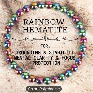 🙂‍↔️🤓 RAINBOW HEMATITE BRACELET❗️STONE OF THE MIND❗️🧠